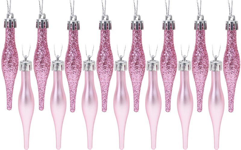 Christmas ConceptsÂ® Pack of 15-8.5cm, 85mm (3.4") Droplet Baubles - Matte & Glitter Design - Christmas Ornaments (Baby Pink) - Image 1